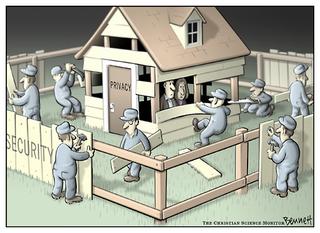 editorial cartoon showing privacy sacrified for security