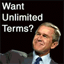 Ad reading 'Want Unlimited Terms?' with Bush's picture