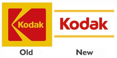 old/new Kodak logos, the former with the traditional box, the latter with a pretty plain approach